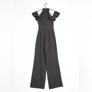 Le Chateau, size M, Elegant Black Jumpsuit, wide leg, zippers, halter top